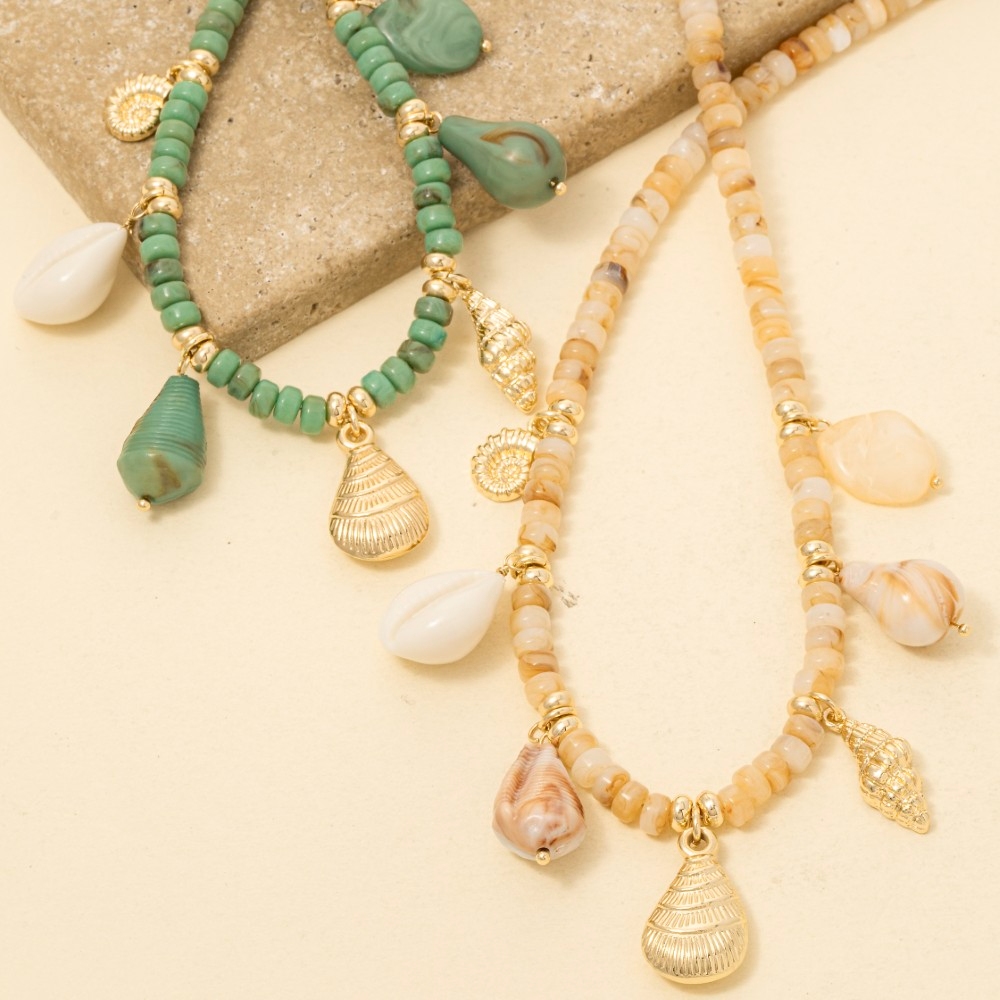 Stone Beads And Sea Life Charms Necklace