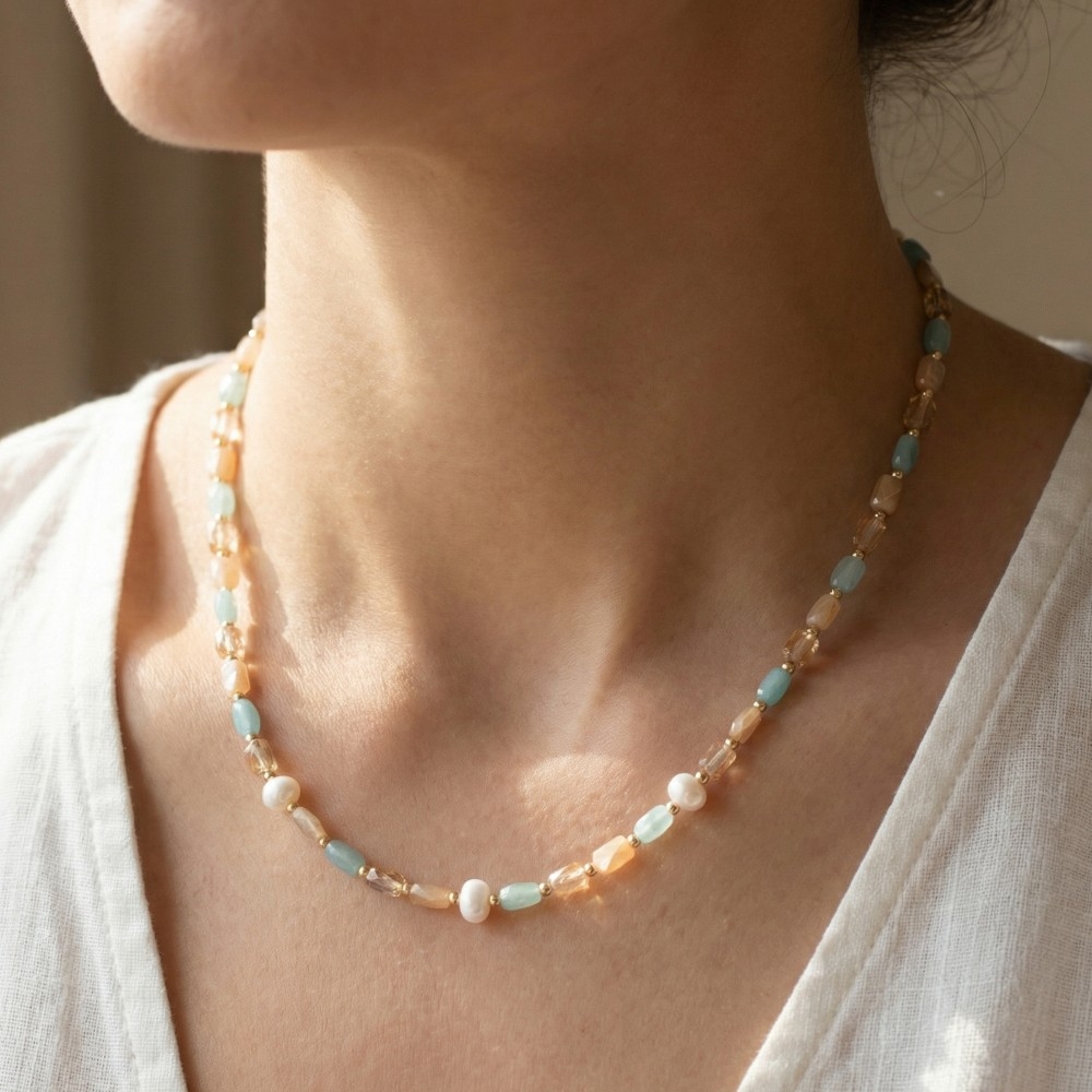 Faceted Rectangle Beads Chain Necklace