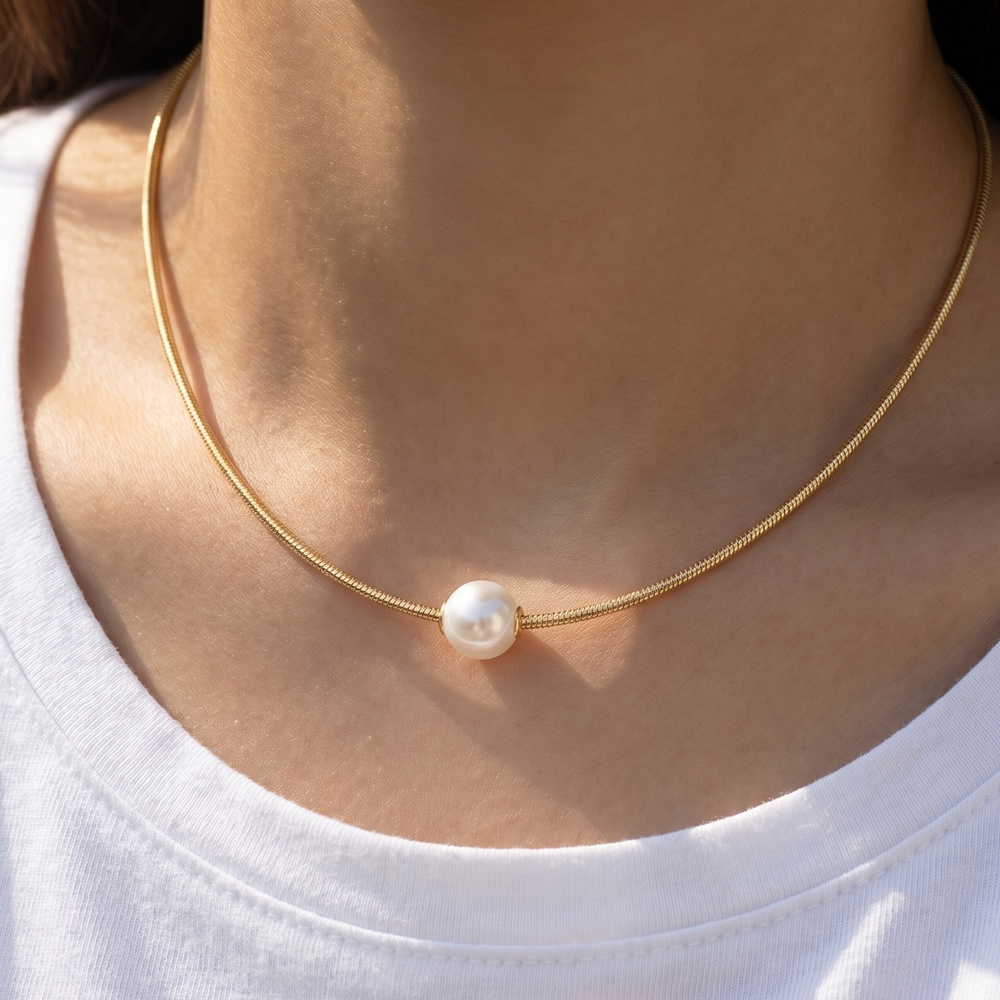 Pearl Slider Snake Chain Necklace
