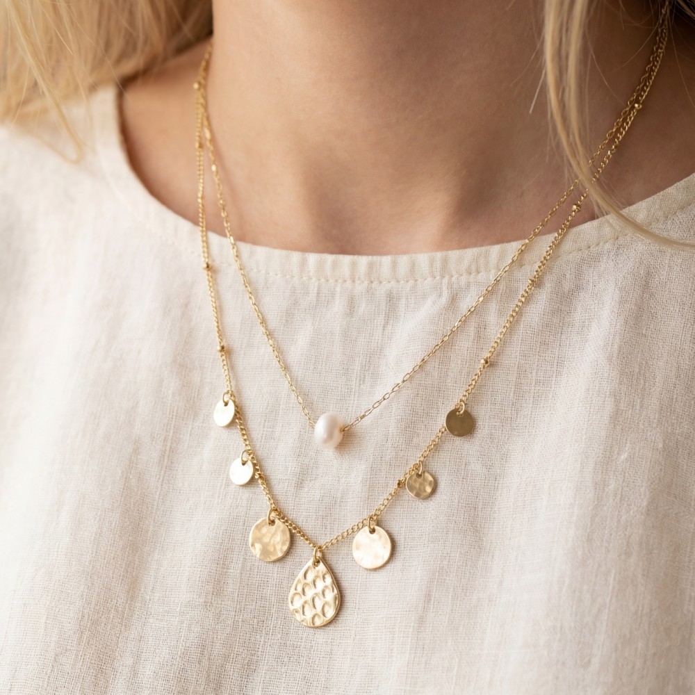 Gold Layered Coin Pearl Pendant Necklace