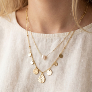 Gold Layered Coin Pearl Pendant Necklace
