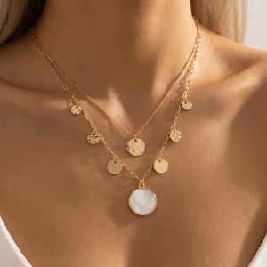 Layered Mother Of Pearl Disc Necklace