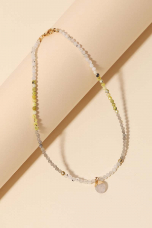 Oval Stone Charm Ball Beaded Necklace