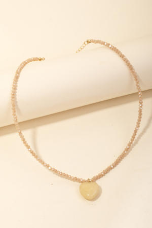 Stone Heart Pendant Beaded Necklace