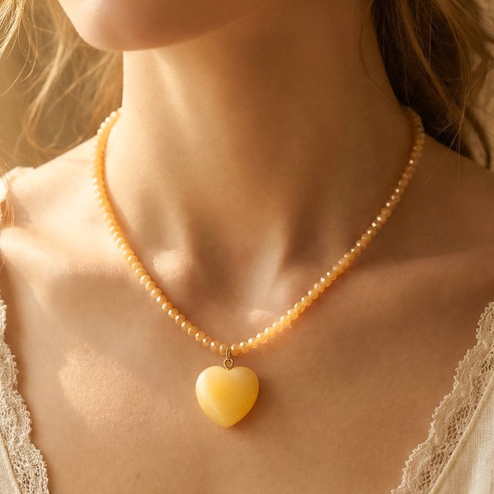 Stone Heart Pendant Beaded Necklace