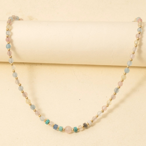 Semi Precious Stone And Metallic Beaded Necklace