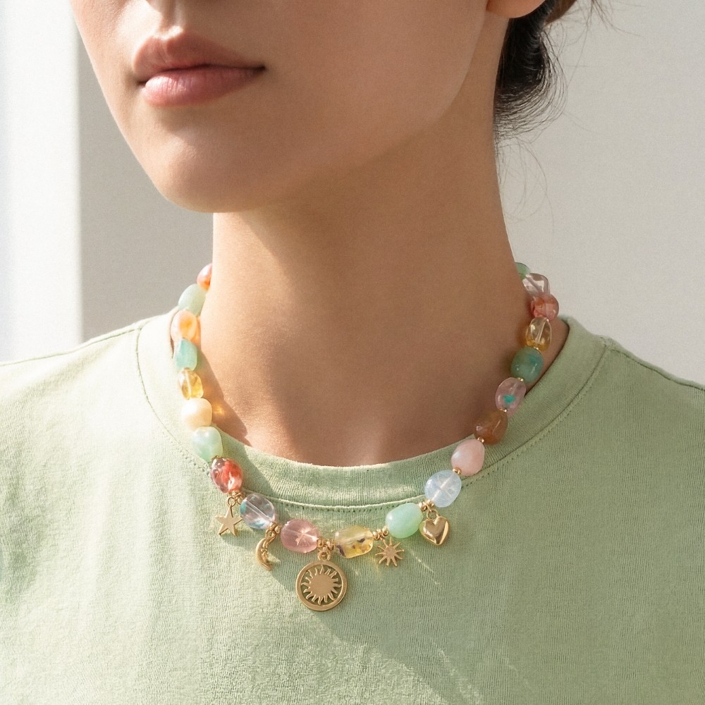 Assorted Acrylic Beads Multi Charms Necklace