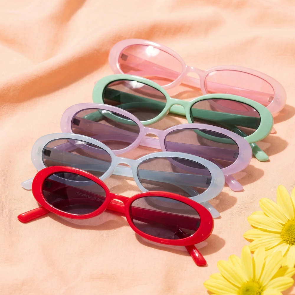 Retro Oval Slim Frame Tinted Sunglasses