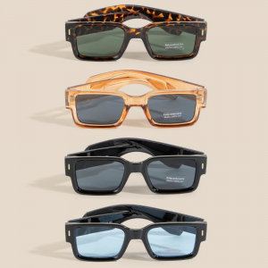 Retro Rectangular Frame Sunglasses Set