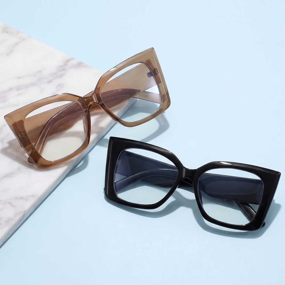 Oversized Square Cat Eye Clear Lens Sunglasses