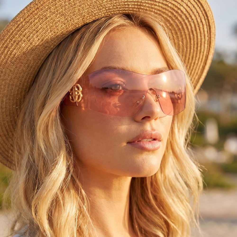 Wrap Shield Sunglasses With Side Logo Accent