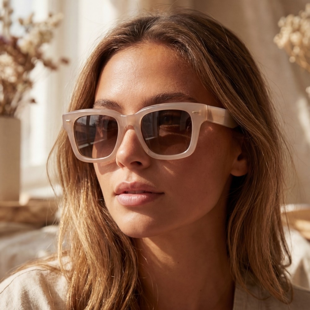 Thick Retro Frame Rivet Detail Sunglasses