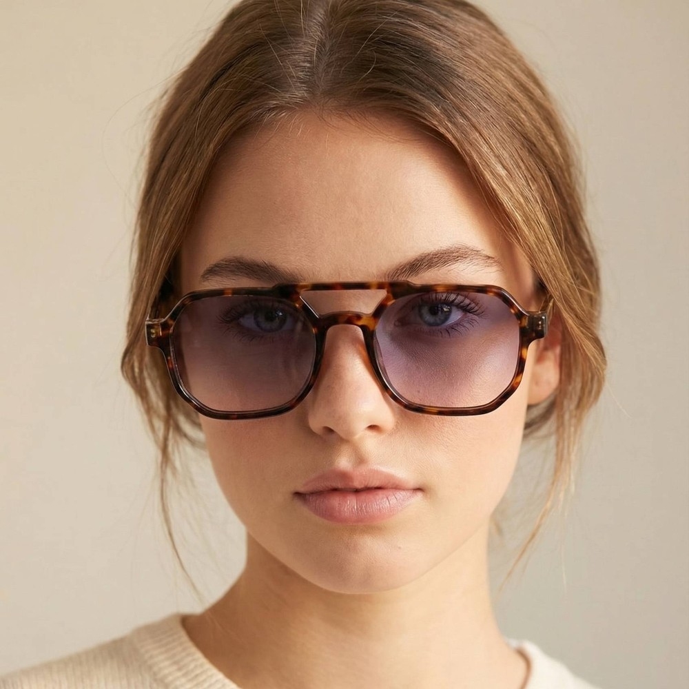 Double Bridge Aviator Polycarbonate Sunglasses Set