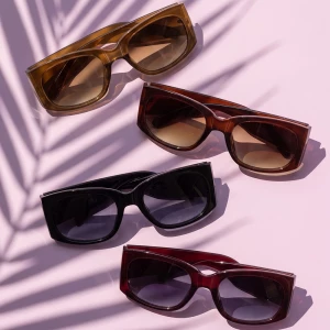 Rectangle Wrap Sunglasses With Metal Brow Bar