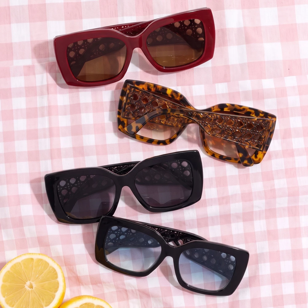 Lattice Cutout Oversized Square Sunglasses