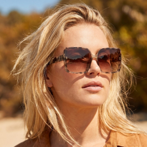 Oversized Square Sunglasses With Gold Corner Charm