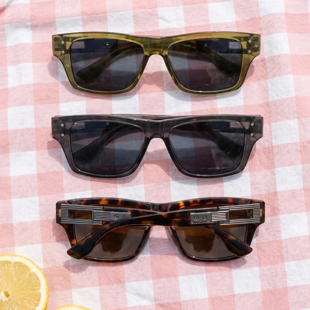 Flat Top Studded Rectangle Sunglasses