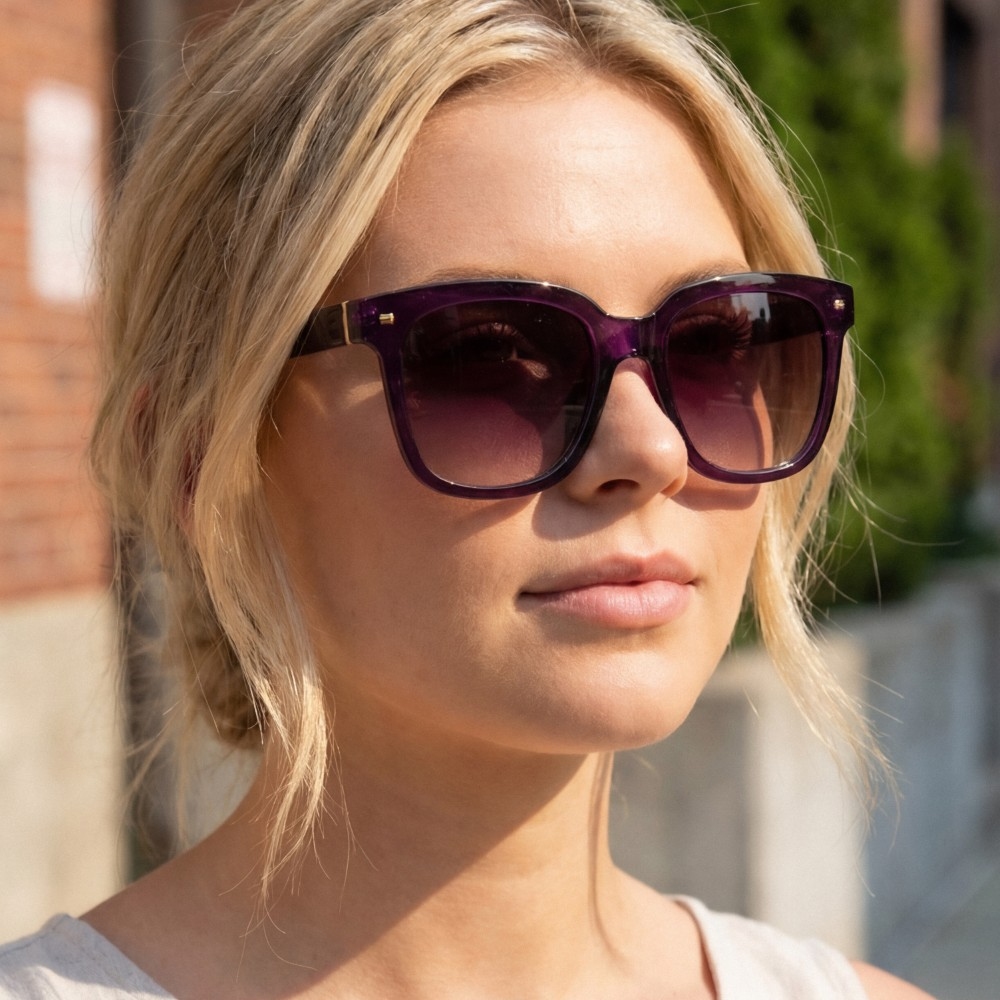 Square Frame Metallic Accent Sunglasses Set