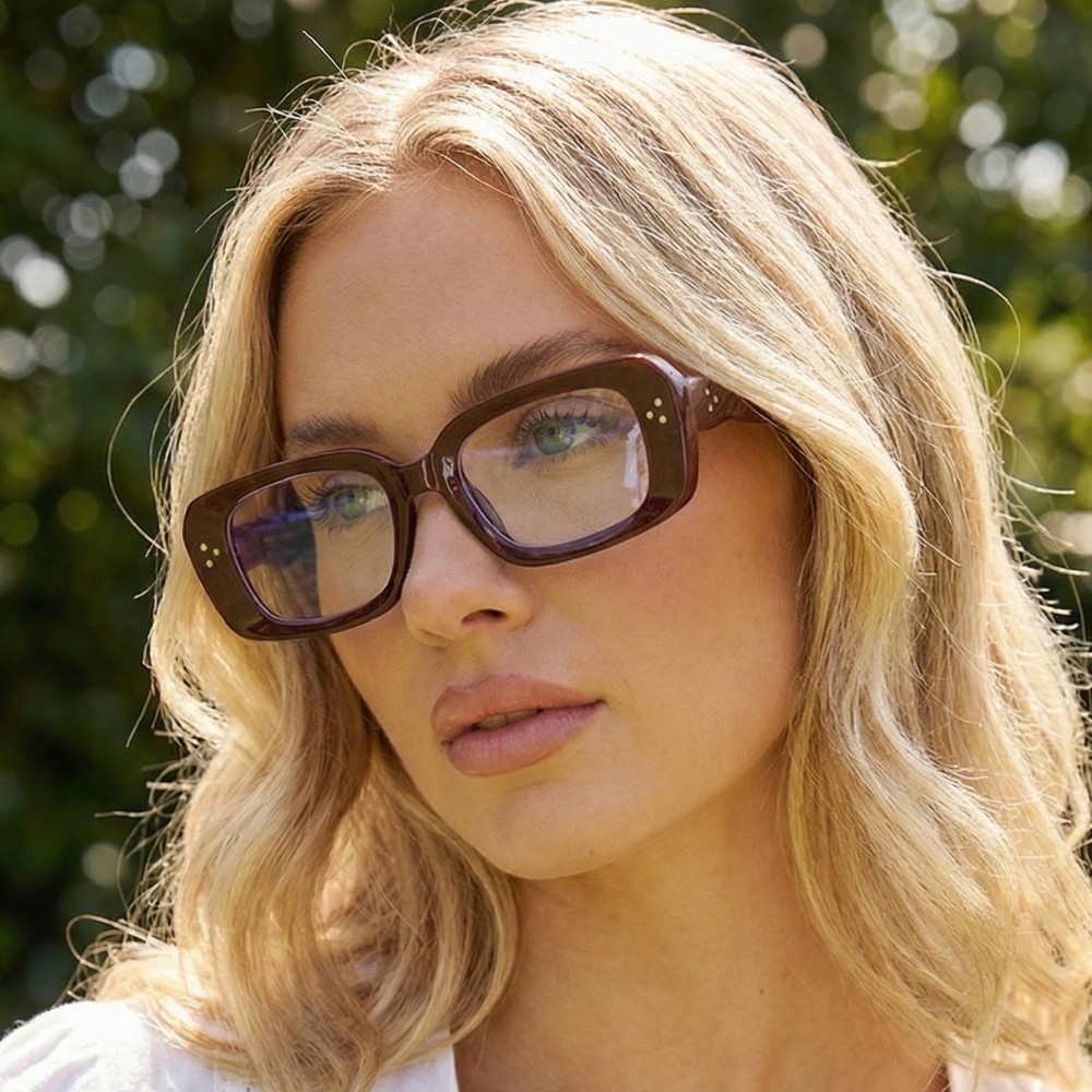 Slim Rectangle Blue Light Blocking Sunglasses With Bold Frame