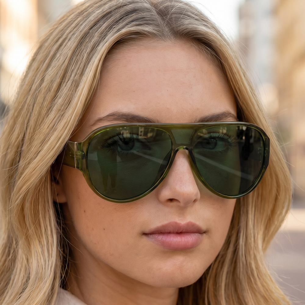 Oversized Aviator Shield Lens Color Block Sunglasses
