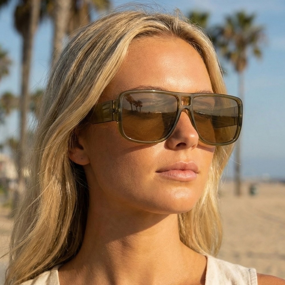 Oversized Flat Top Square Aviator Sunglasses With Brow Bar