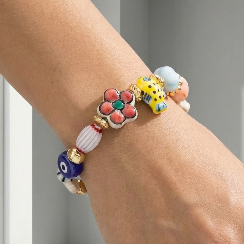 Sea Life Floral Ceramic Beaded Bracelet