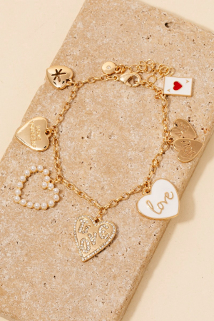 Assorted Multi Heart Charm Chain Bracelet