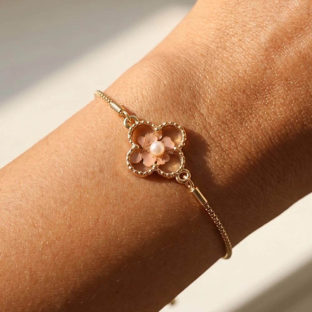 Pressed Flower Clover Charm Adjustable Bracelet
