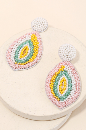 Striped Seed Beaded Oval Earrings