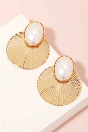 Pleated Disc And Pearl Drop Earrings