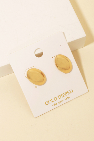 Gold Dipped Oval Disc Stud Earrings