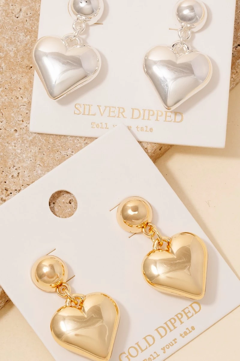 Gold Dipped Rounded Heart Dangle Earrings