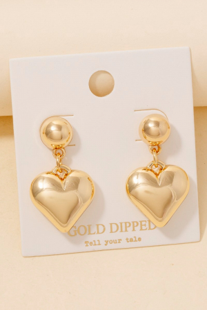 Gold Dipped Rounded Heart Dangle Earrings