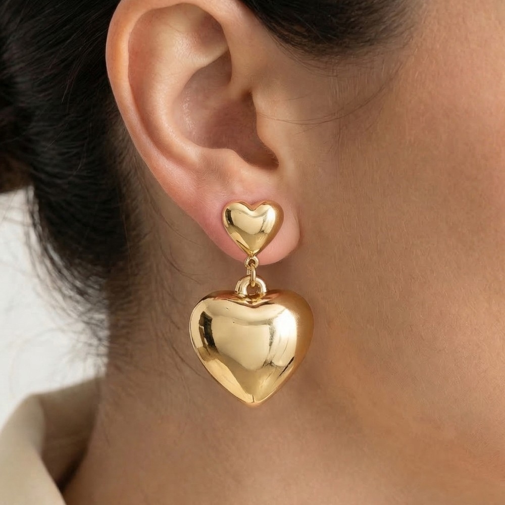 Gold Dipped Double Rounded Heart Dangle Earrings