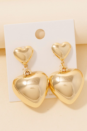 Gold Dipped Double Rounded Heart Dangle Earrings