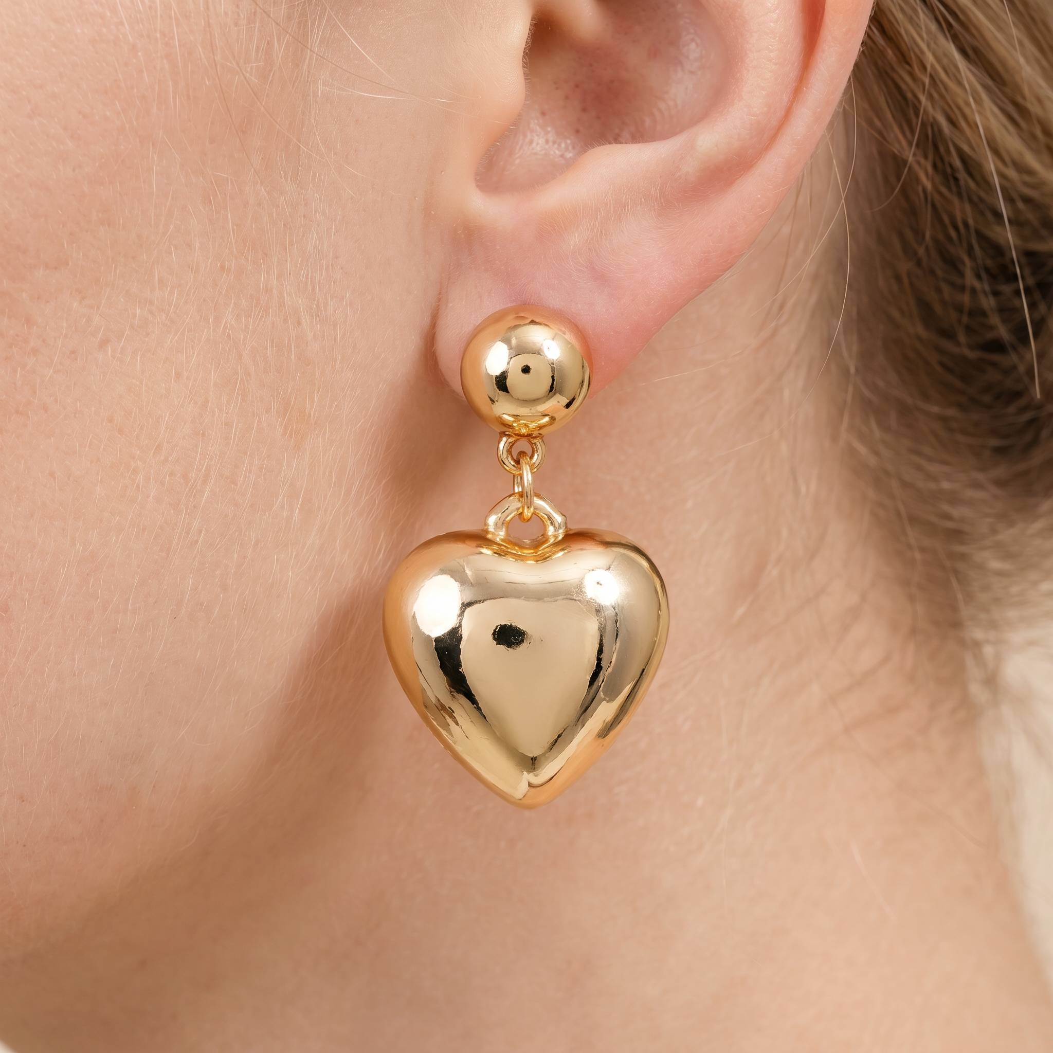 Gold Dipped Bubble Heart Charm Stud Drop Earrings