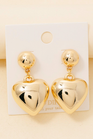 Gold Dipped Bubble Heart Charm Stud Drop Earrings