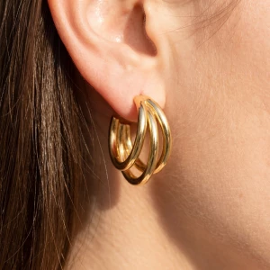 Stainless Steel Triple Tube Hoop Earrings