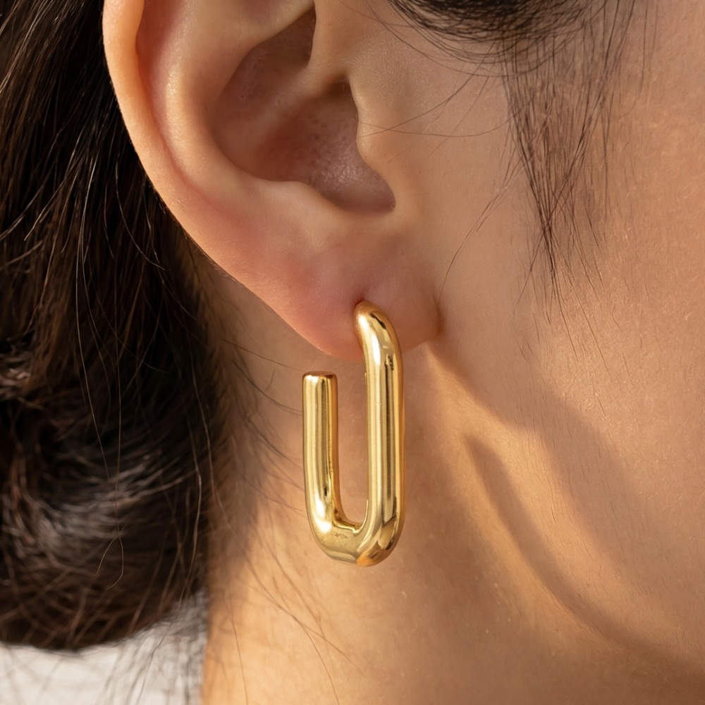 Stainless Steel Rectangle Hoop Earrings