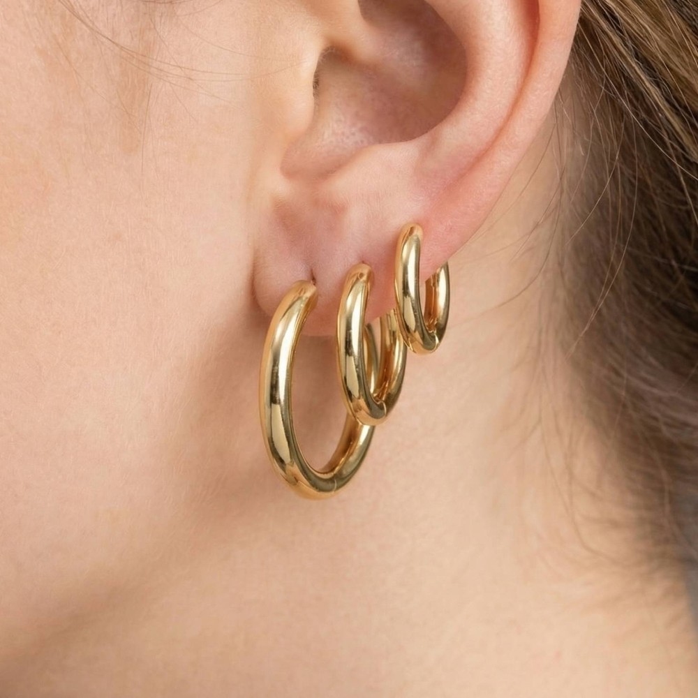 Stainless Steel Mixed Hoop Earrings Set