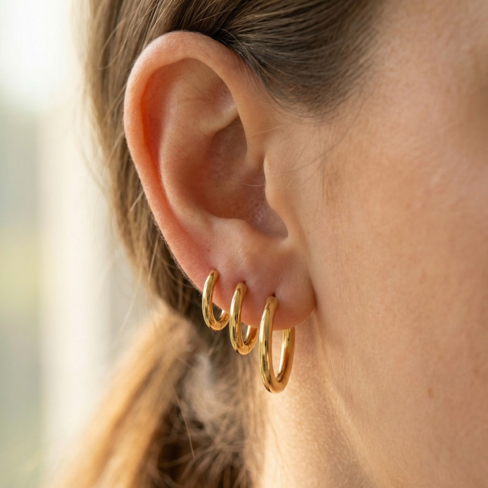 Stainless Steel Tube Hoop Earrings Set