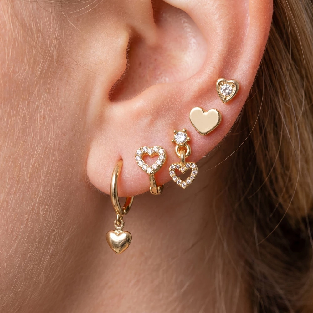 Cz Heart 5 Piece Stud And Drop Earring Set