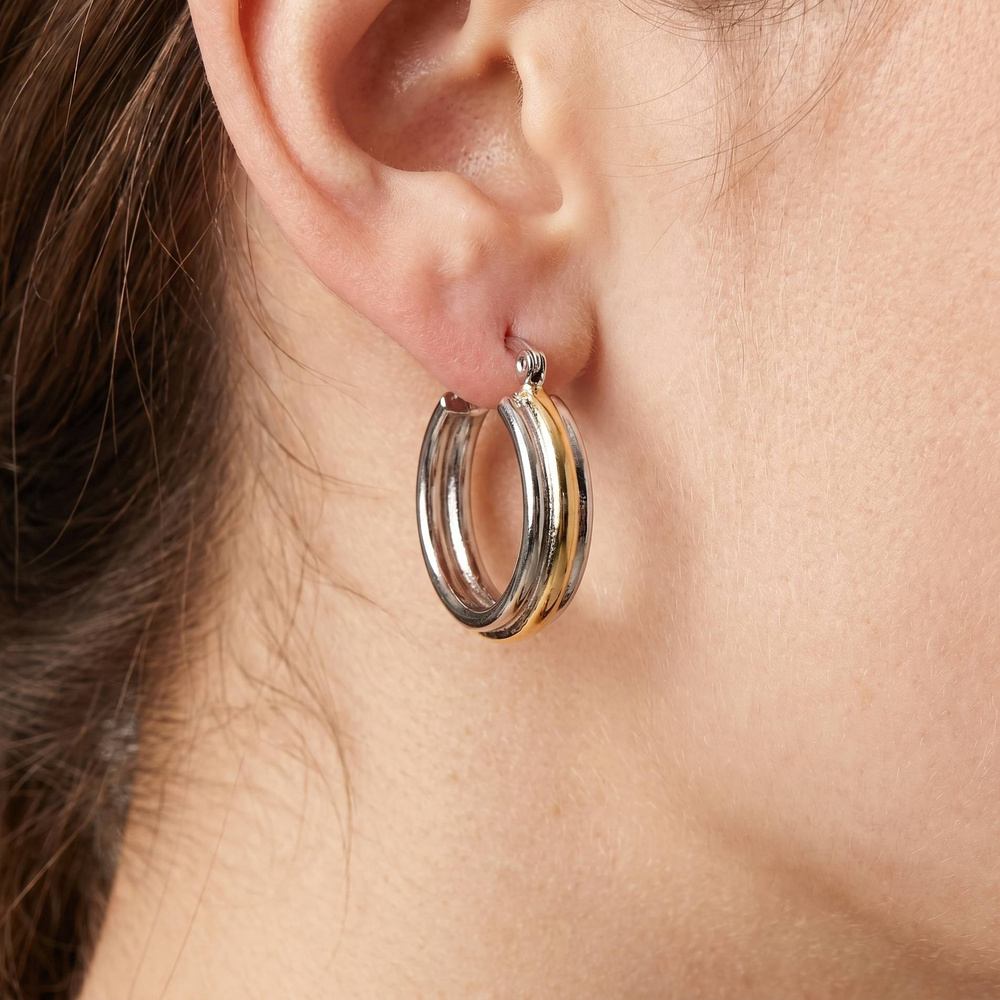 Mixed Metal Two Tone Chunky Hoop Earrings