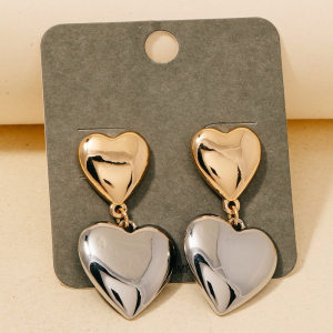 Two Tone Hearts Dangle Earrings