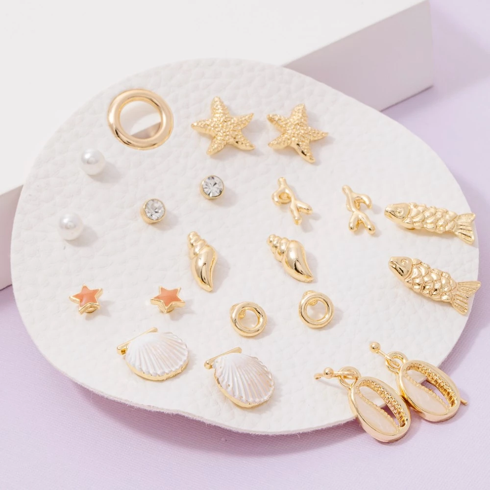 10 Pair Assorted Sea Life Stud Earrings Set