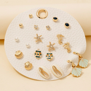 10 Pair Mixed Sea Life Stud Earrings Set