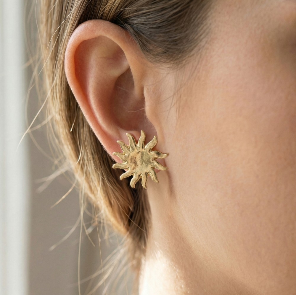 Vintage Metallic Sun Stud Earrings