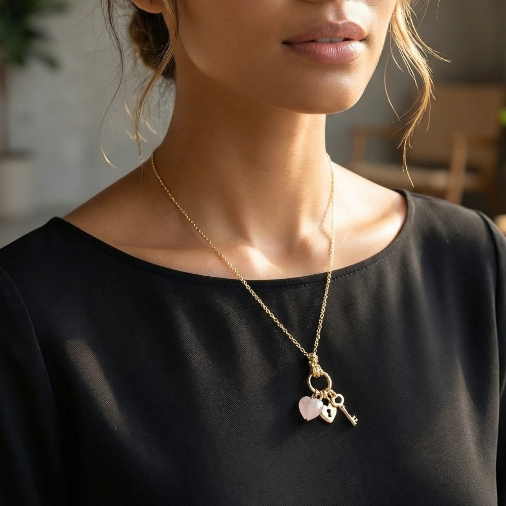 Heart Lock And Key Charms Chain Necklace