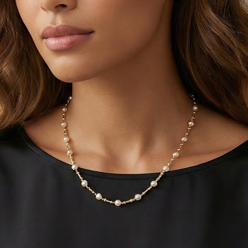 Pearl And Bar Chain Link Necklace