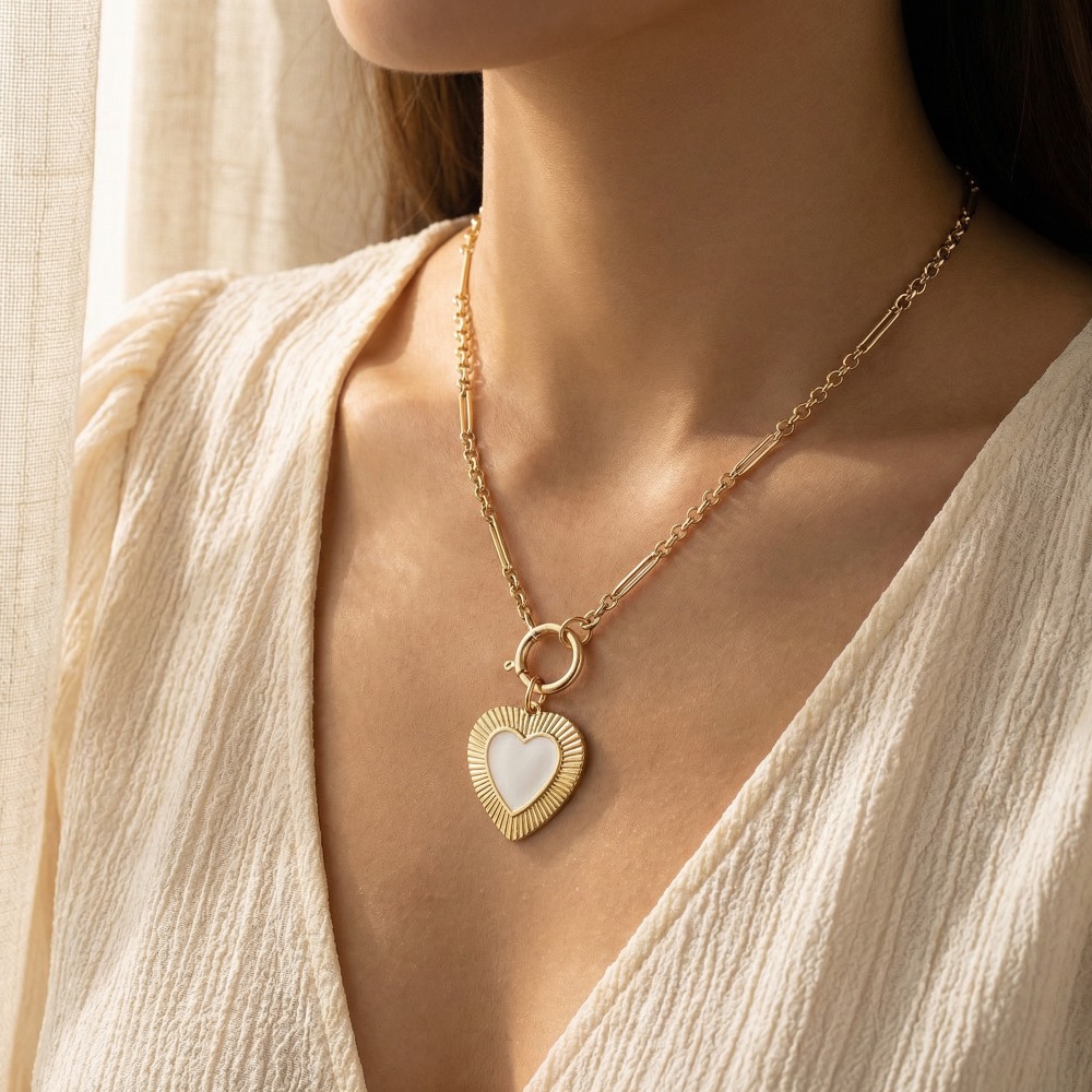 Mother Of Pearl Heart Pendant Necklace